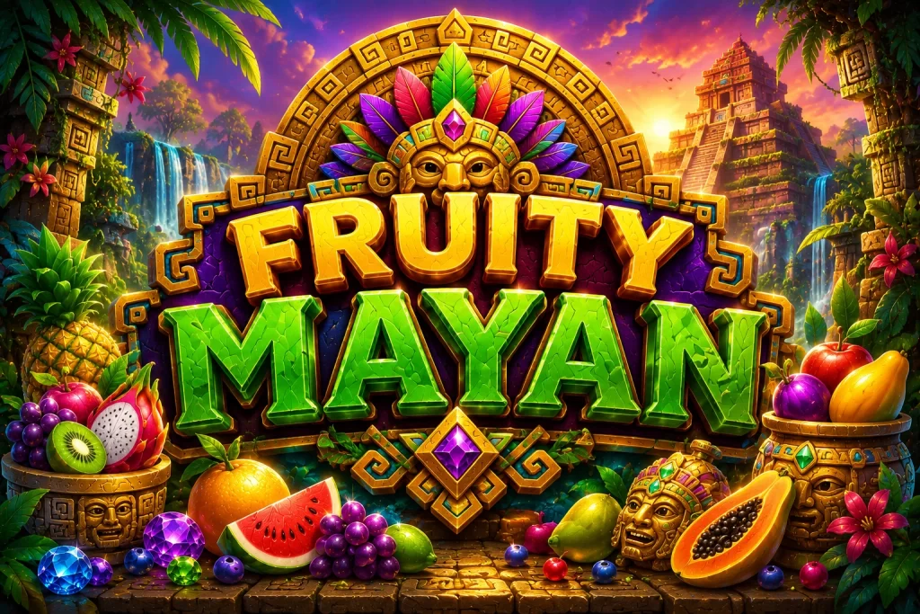 Ngôi đền đá Maya rợp bóng hoa quả nhiệt đới trong game KUNWIN Fruity Mayan