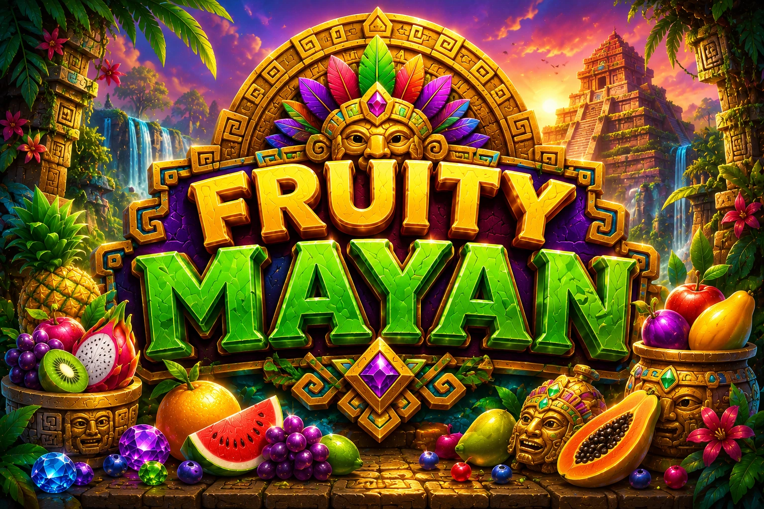 Ngôi đền đá Maya rợp bóng hoa quả nhiệt đới trong game KUNWIN Fruity Mayan