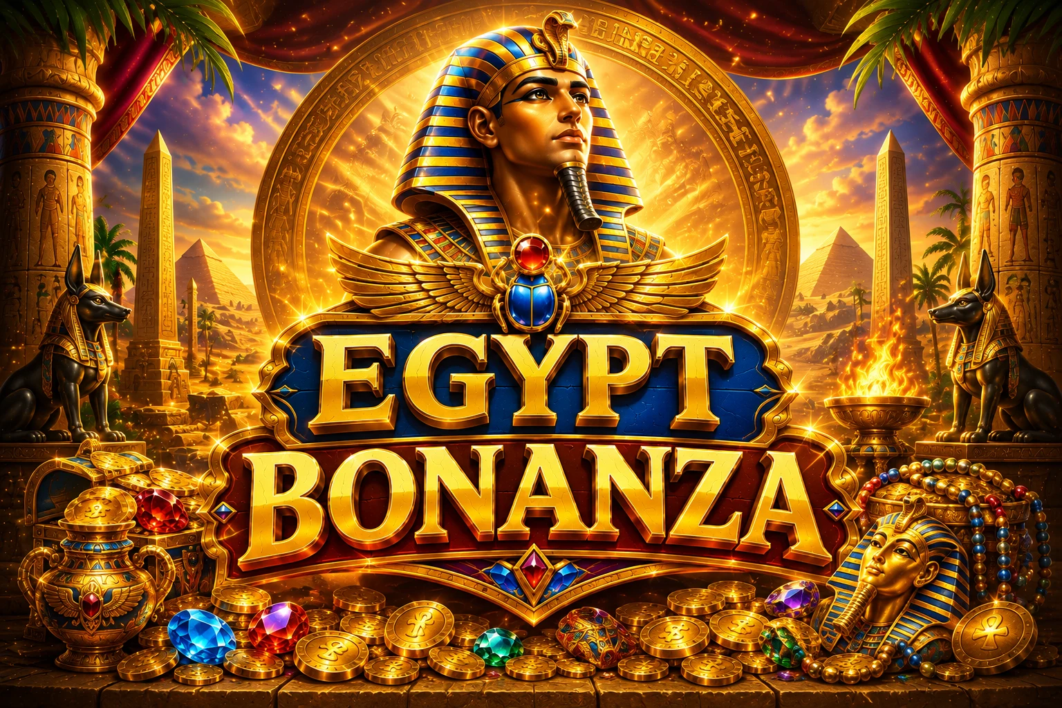 Hầm ngầm cổ xưa chiếu sáng bởi ngọn đuốc trong KUNWIN Egypt Bonanza